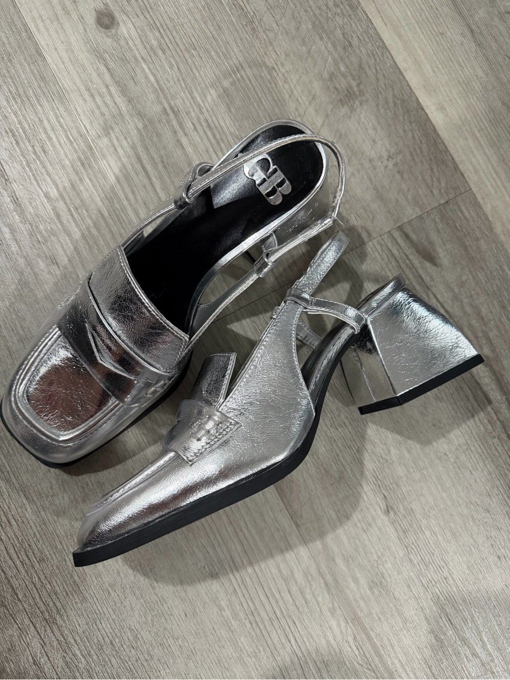 Gianni Bini Metallic Silver Slingback Block Heel Loafers - Women's
